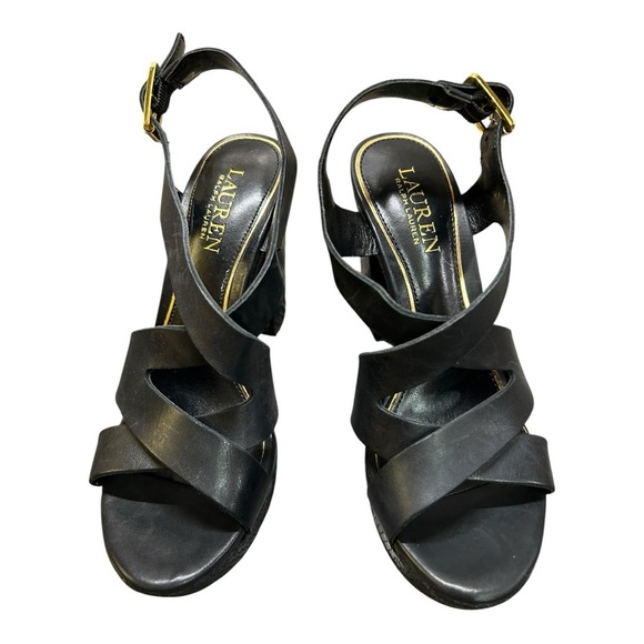 Ralph Lauren Fabia 100% Leather upper, Dress Sandal high heels Black size 7.5 - Picture 3 of 11